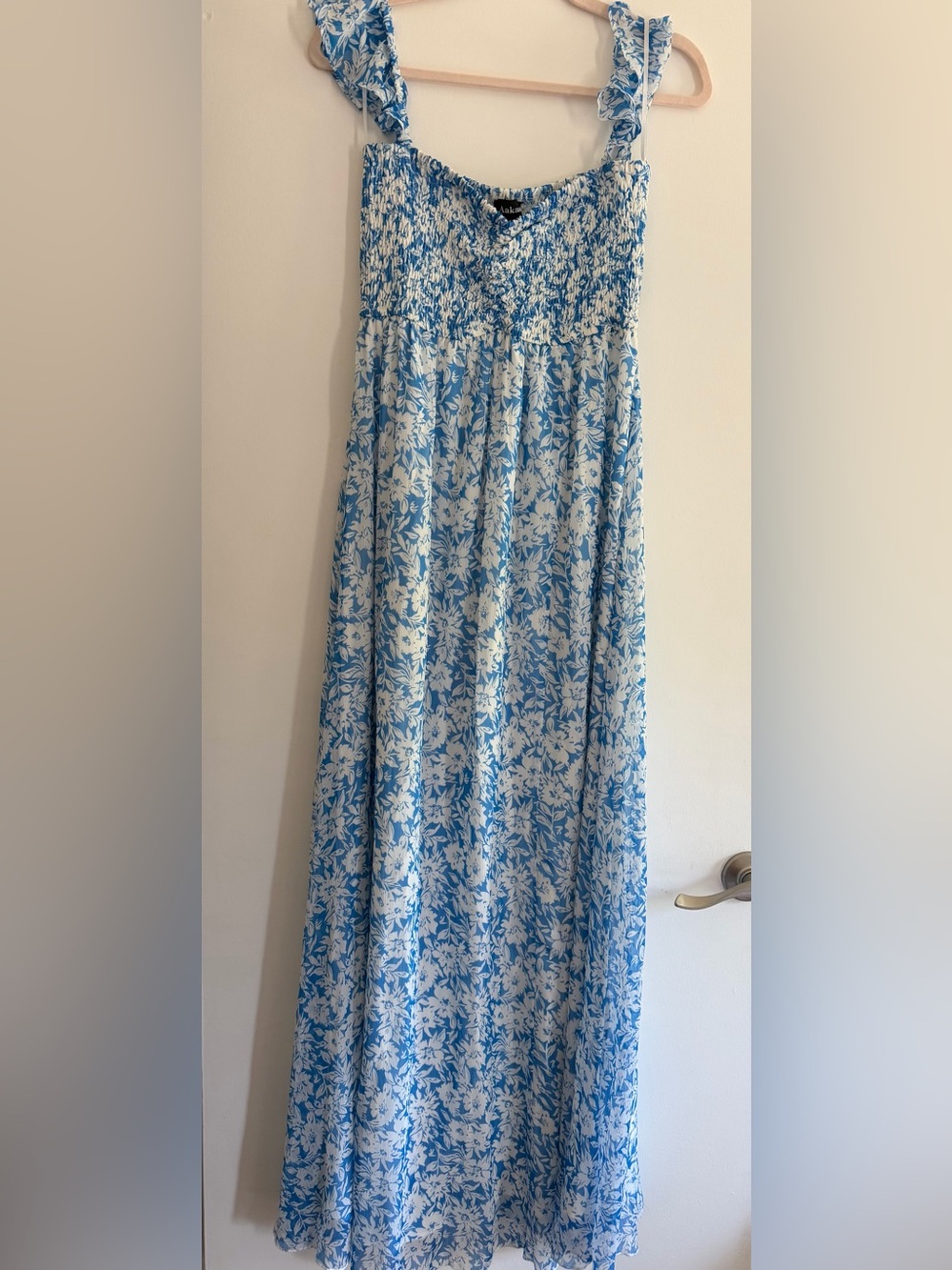 Aakaa Blue and White Floral Maxi Dress - Smocked top size Small resort wear
